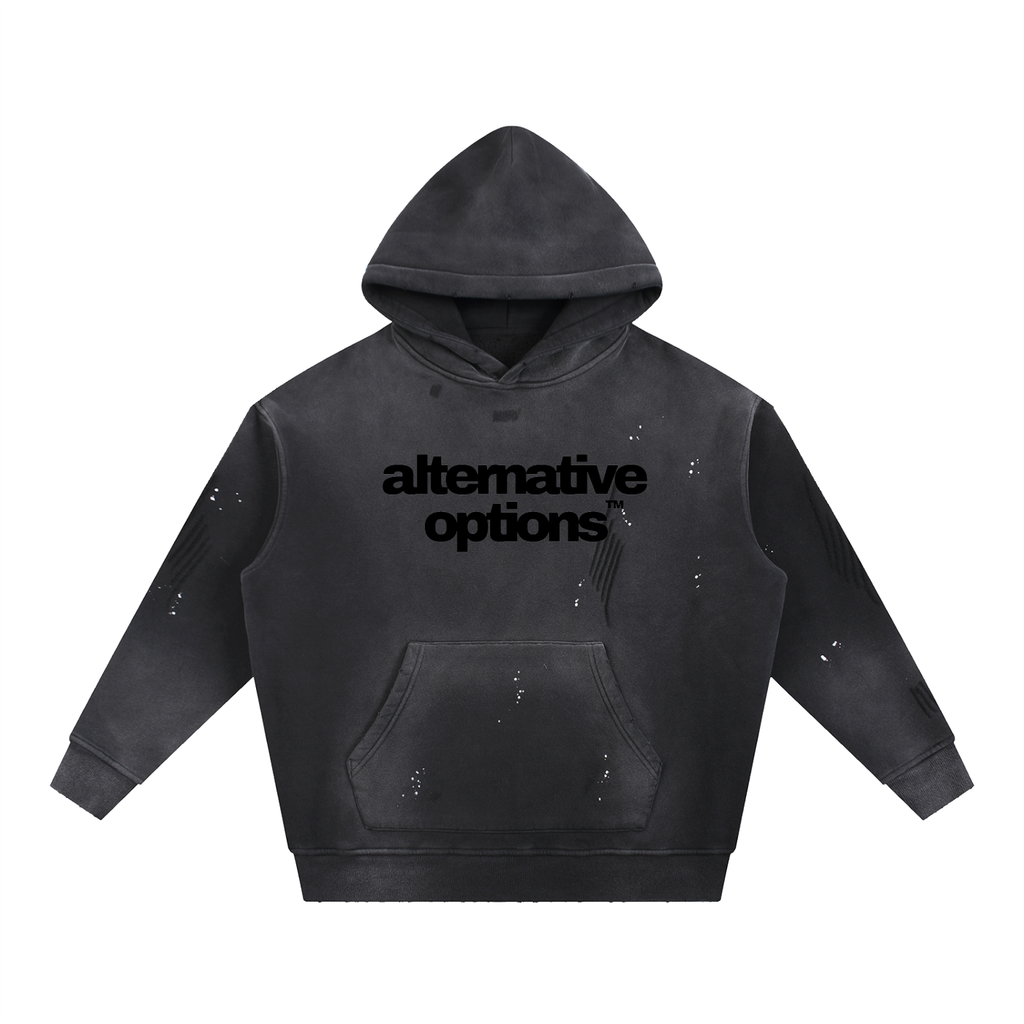 Vintage Washed Frayed Fleece Hoodie